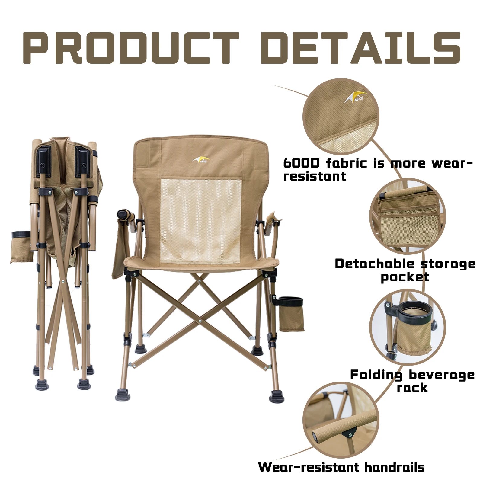 Portable Folding Camping Chair Large High Back Padded Thicken Armrests Storage Bag Cup Holder Carry Bag folding chair