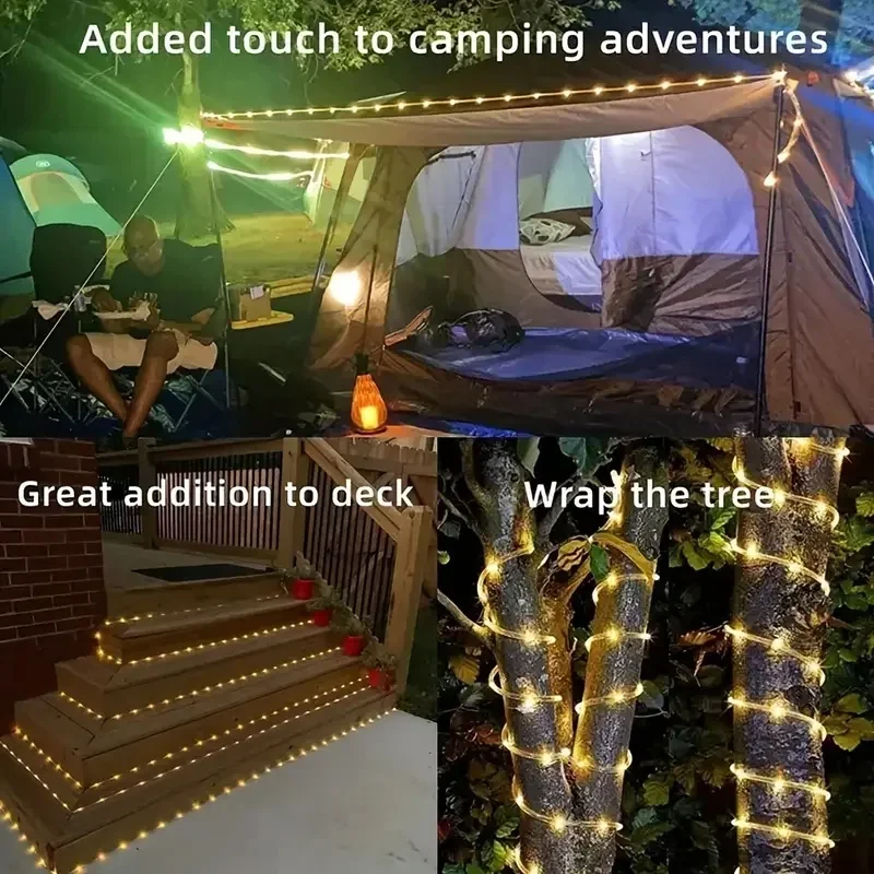 Solar-Powered LED Rope Lights - 8 Mode Waterproof String Lights