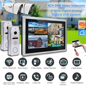 4CH IDVR Video Intercom With Camera Tuya Smart Home 10inch Touch Screen 1080P Video Doorbell Intercoms For The Apartment 1