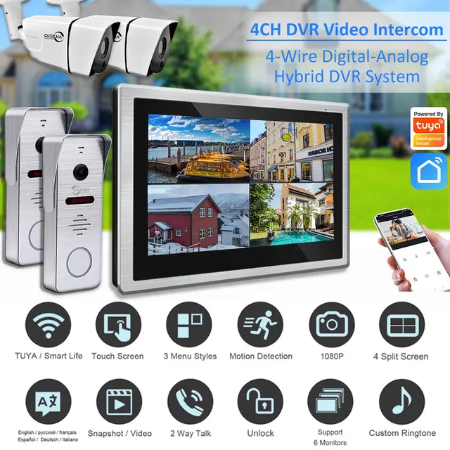 4CH IDVR Video Intercom With Camera Tuya Smart Home 10inch Touch Screen 1080P Video Doorbell Intercoms For The Apartment 1