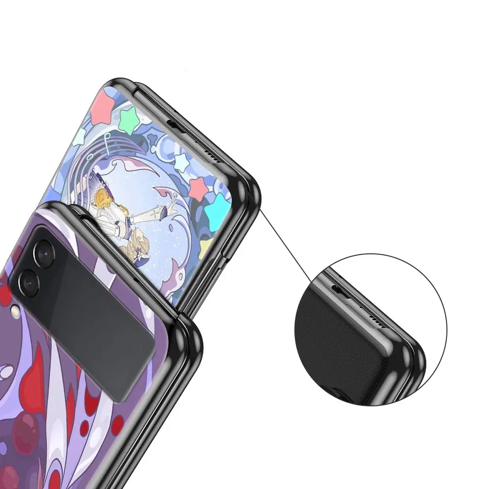 For Samsung Galaxy Z Flip 3 4 5 Hard Black Folding PC Phone Case Genshin Impact Cartoon Logo For Samsung Z Flip3 Back Cover