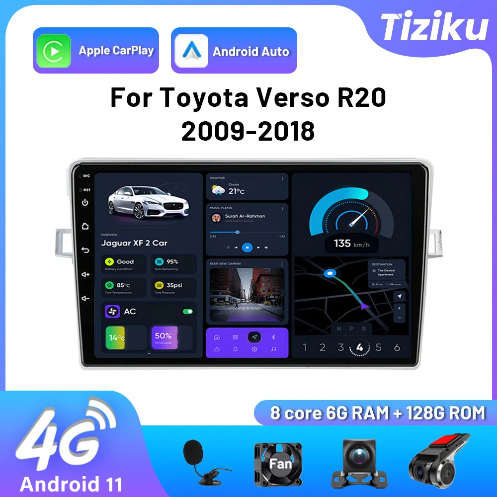 8 Core Cpu Autoradio Per Toyota Verso R20 2009-2018 Autoradio Lettore Video Multimediale Gps 4G Wifi Carplay Auto Head Unit