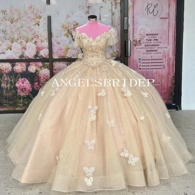 

ANGELSRIDEP 2024 розовые платья Quinceanera с блестящими бусинами кристаллами со шлейфом вечерние бальные платья для девочек на день рождения
