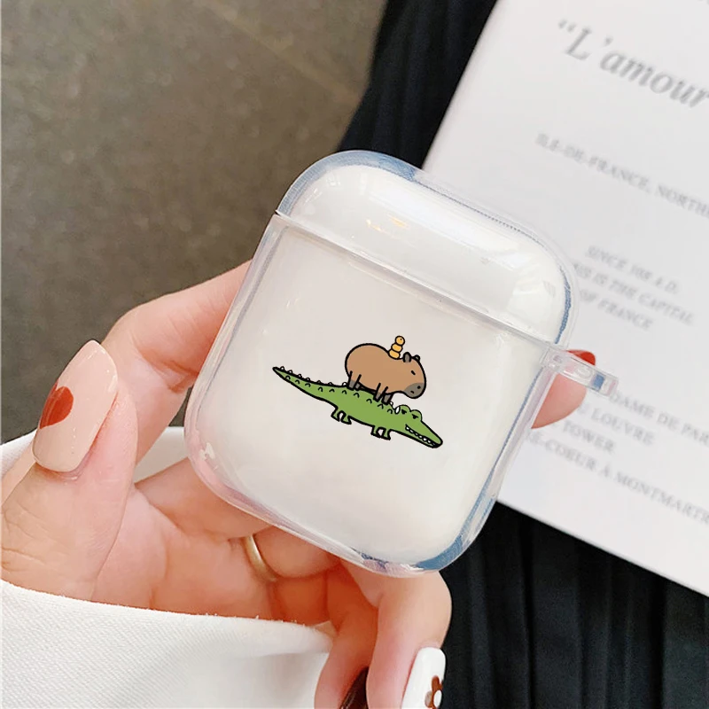 Cute Cartoon Capybara Couple Earphone Case For Apple AirPods 4 3 2 1 Clear Protective Covers For AirPods Pro 2 Animal Shell – Detail 7