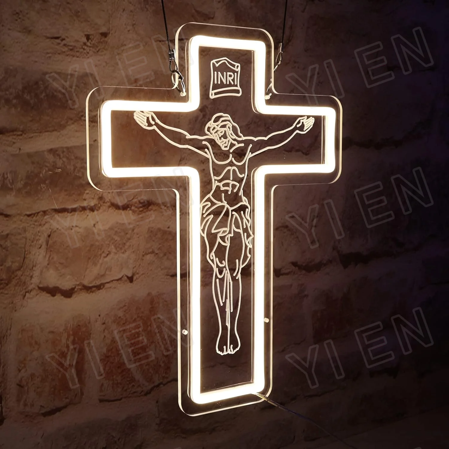 3D Jesus Cross Neon Sign, Warm White Jesus Cross LED Neon Light, Handmade 3D Engraving Jesus Cross Lamp for Friend Family, Easte