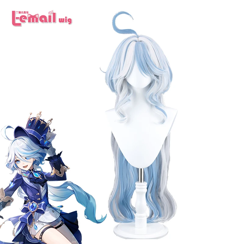 L-email 가발 합성 머리 게임 Genshin Impact Fontaine Furina 코스프레 가발 100cm 혼합 색상 Focal..