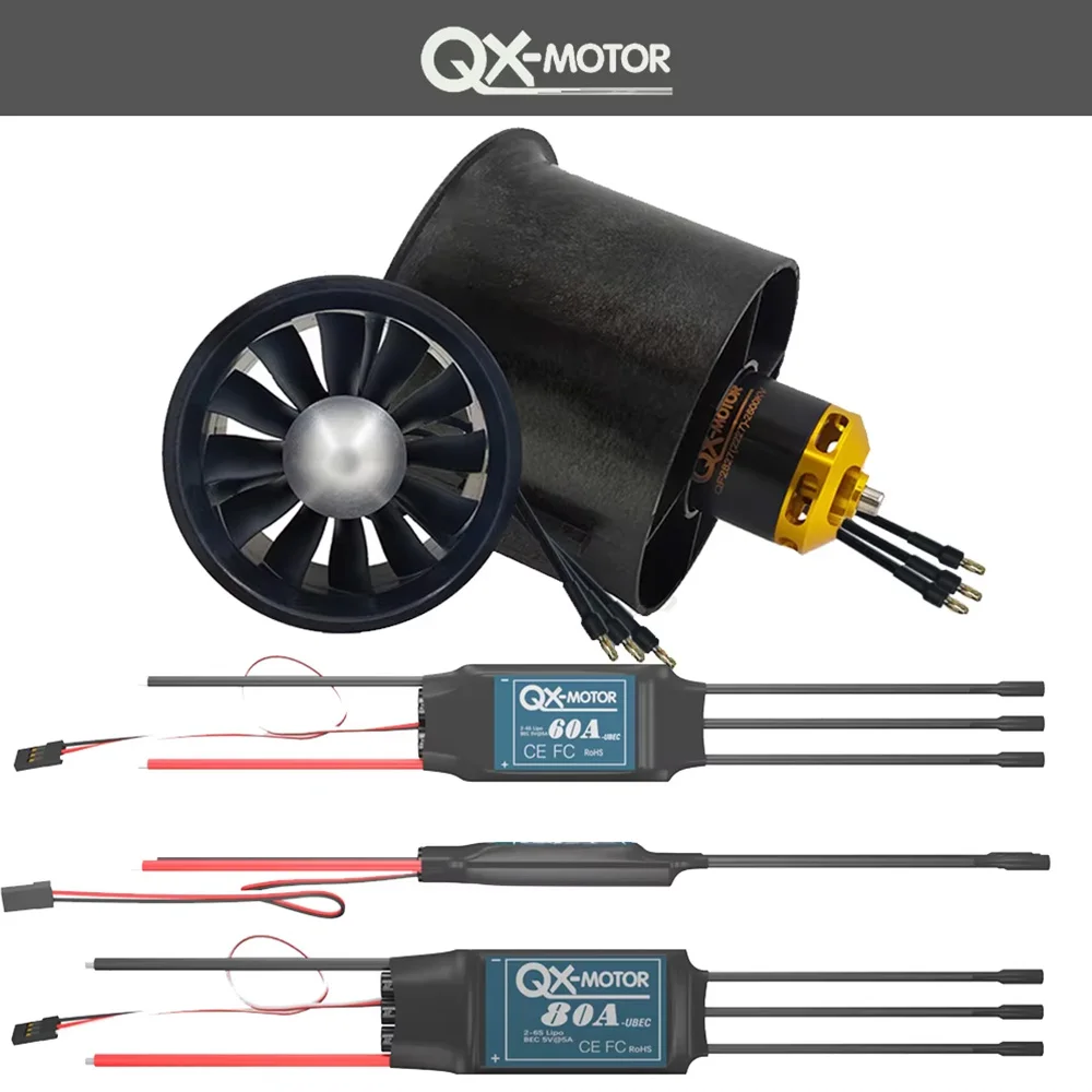 QX-MOTOR 70mm EDF 12 blades Ducted Fan w/ Brushless motor 1800kv 2600kv and 60A/80A ESC for FMS RC Airplane Engine Power System 4