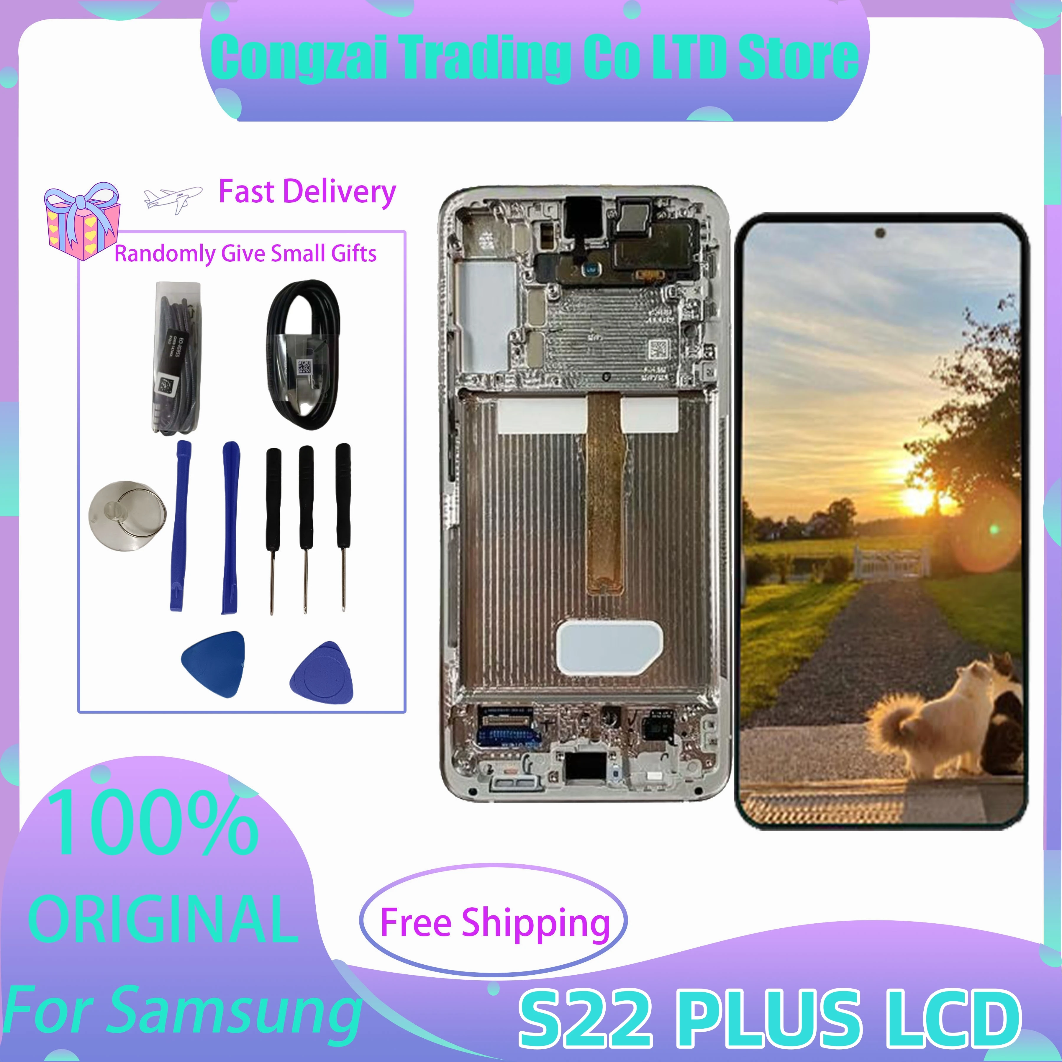 

Original Super Amoled For Samsung Galaxy S22 Plus LCD S906b S906b/DS Display Touch Screen Digitizer For S22+ With Back Cover