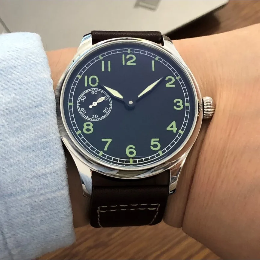 Sapphire Crystal Or Mineral Glass 44mm GEERVO No Black Dial Asian ETA6497 Mechanical Movement Luminous Pilot Men's Watch 1