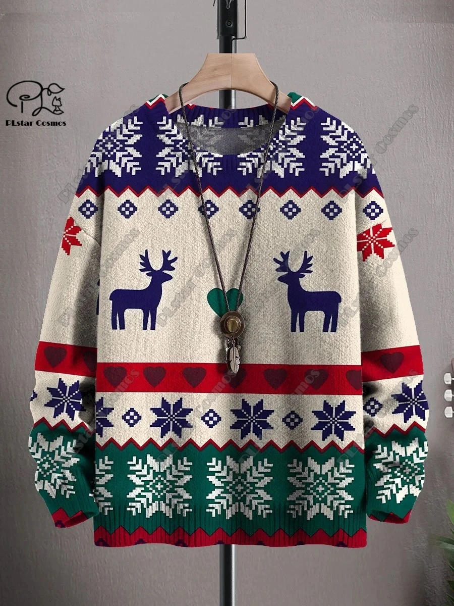 thumbnail image 1 of Suéter feo informal unisex de invierno con impresión 3D, diseño de árbol de Navidad, Papá Noel, copo de nieve, alce y gato, 1 of 5