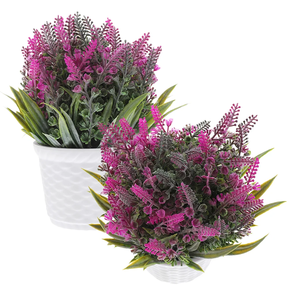 

2Pcs Artificial Potted Lavender Faux Plants Potted Plant Decoration Simulated Fake Lavender Bonsai Decor