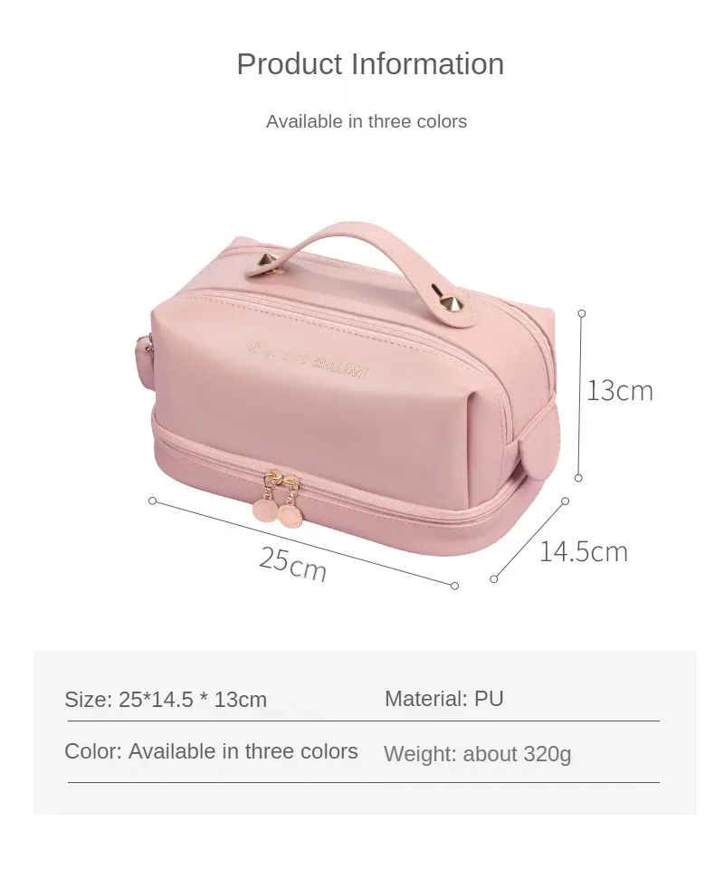 Cosmetic Bags for Women Elegant PU Leather Make Up Pouch Travel Toiletries Organizer Storage Hangbag Korean Carry-on Makeup Tote