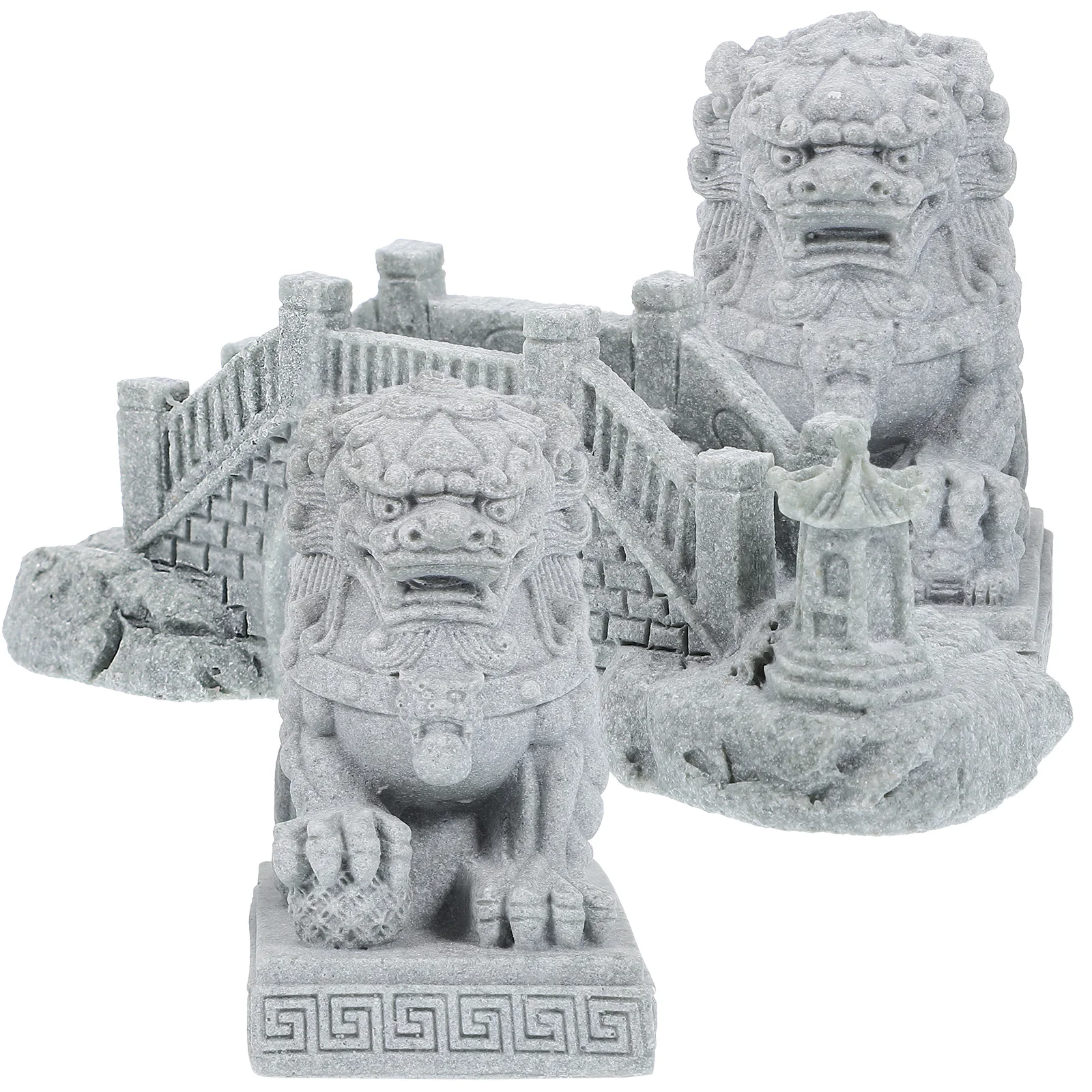 

1 Set Mini Lion Statue Bridge Figurine Decorative Micro Landscape Sculpture Lifelike Figurine