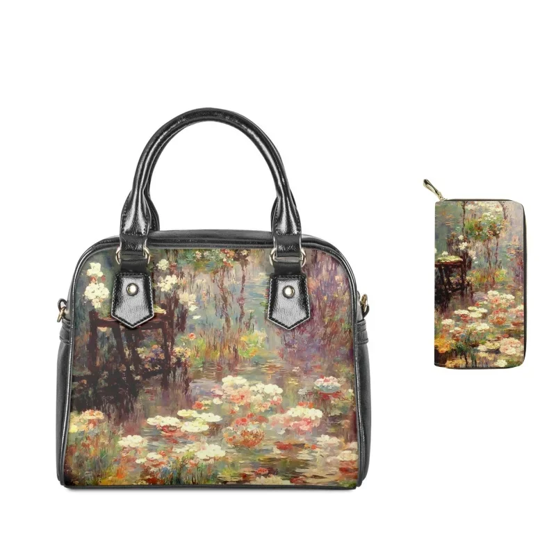 fashion-monet's-art-painting-3d-printing-women-leather-shoulder-handbag-wallet-ladies-casual-top-handle-bag-crossbody-2-set