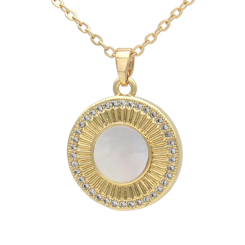 S&Z DESIGN New Fashion Micro Wax Inlay Cubic Zirconia Gold Color Round Shell Pendant Necklace For Women Elegant Classic Jewelry