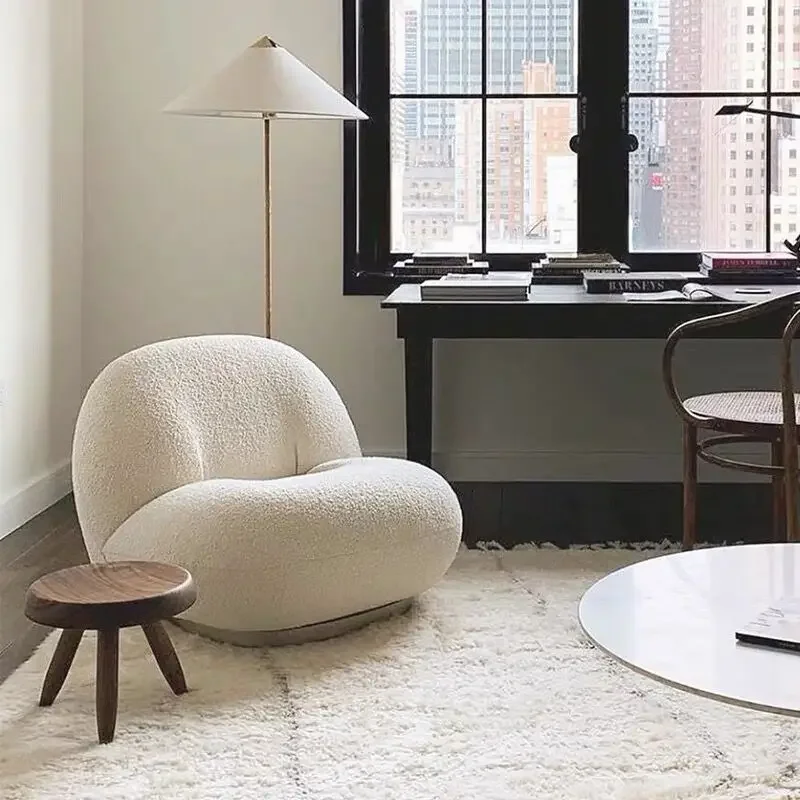 

Cute Modern Chairs Living Room Naughty Lambs Wool Wood Lounge Chair Lazy Sofa Swivel Cadeira Giratoria Decoration