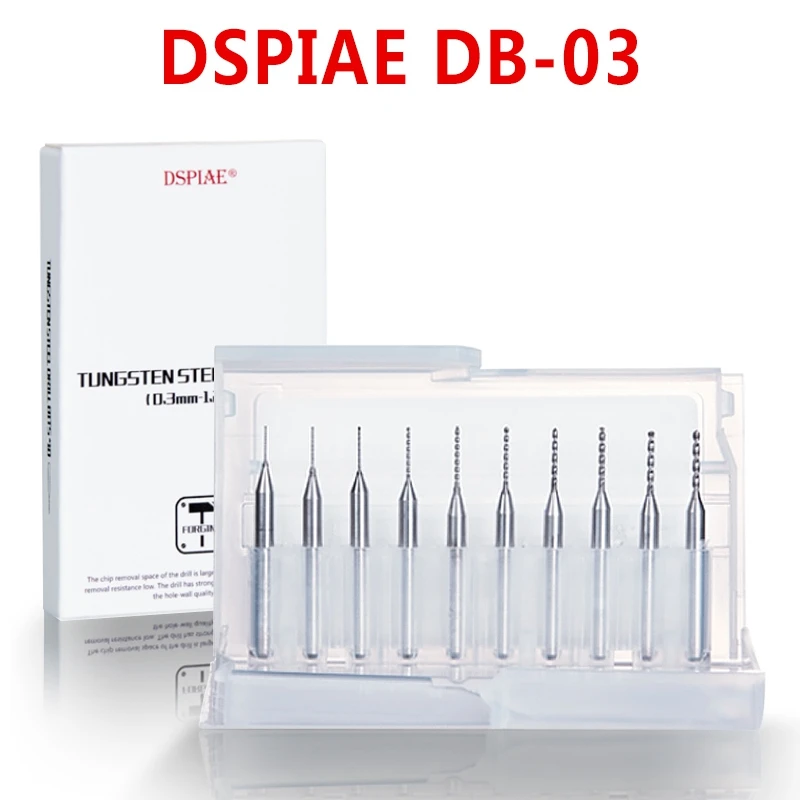 DSPIAE DB-03 Drill Bit 0.3-1.2mm Tungsten Steel Combo Set Model Tool Sliver Hand Tool Hobby Accessory 10Pcs/set