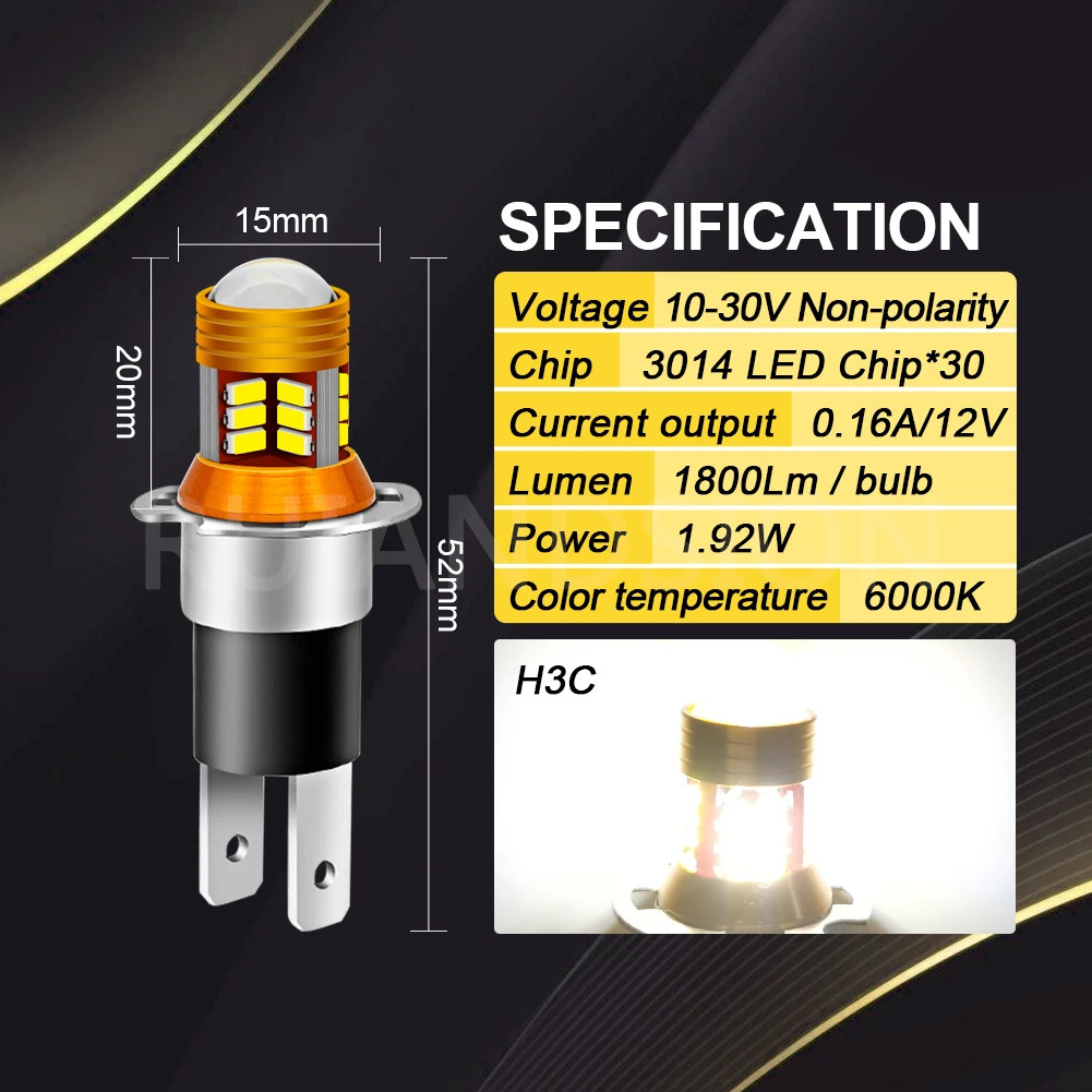 High Power 2Pcs H3C 3014 30 SMD LED Car Fog Light Daytime Running Lamp Turn Bulb With Lens White 12V 24V 1800LM