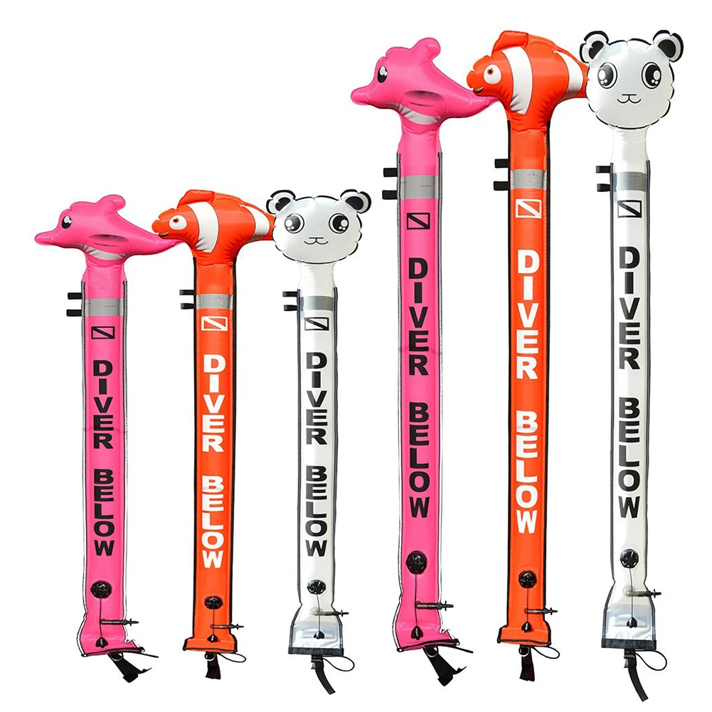 1Pc 1.5/1.8M Professional High Quality Scuba Diving Inflatable Safety Cartoon Sausage Signal Tube Surface Buoy (SMB) Diver Below