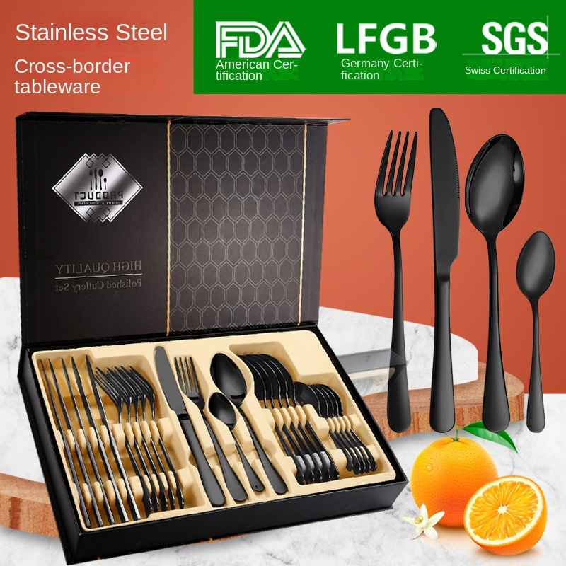Stainless steel tableware, Western 24 piece set, steak knife, fork, spoon, 4-piece tableware set