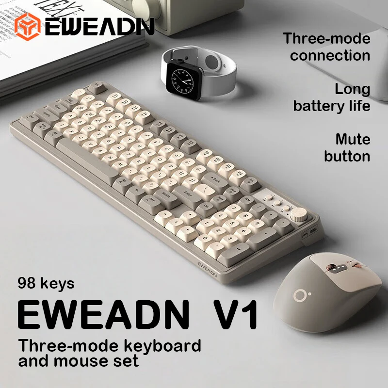 EWEADN V1 스타일리쉬 3-모드 무선 콤보 백라이트 저소음 키보드 마우스..