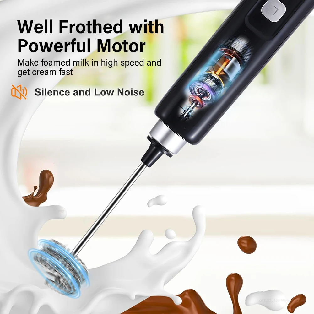 Electric Milk Frother Portable Handheld Foam Milk Blender USB Rechargeable Cream Coffee Whisk Mixer Wireless Egg Beater Machine