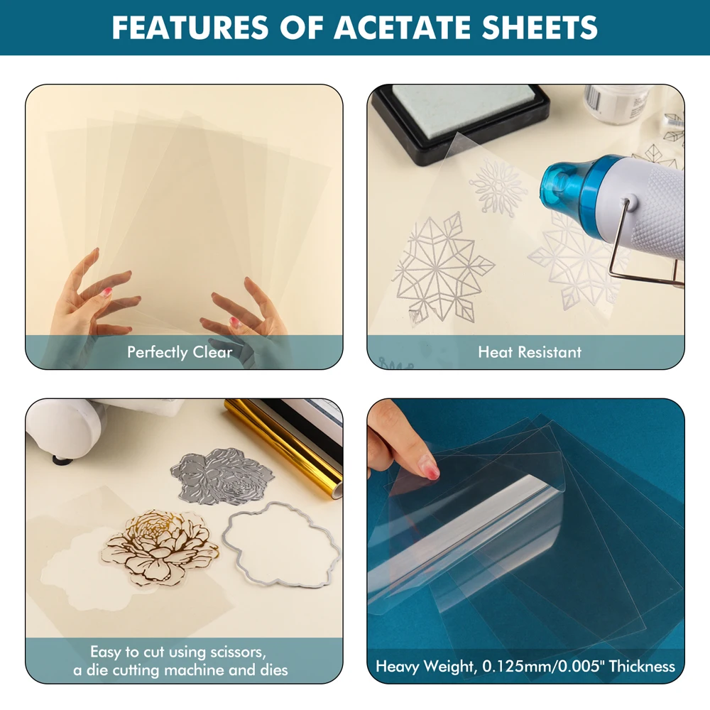 Acetate Sheets 8.5X11Inch Heat Resistant Clear Transparent Shaker Stencils Journals Craft