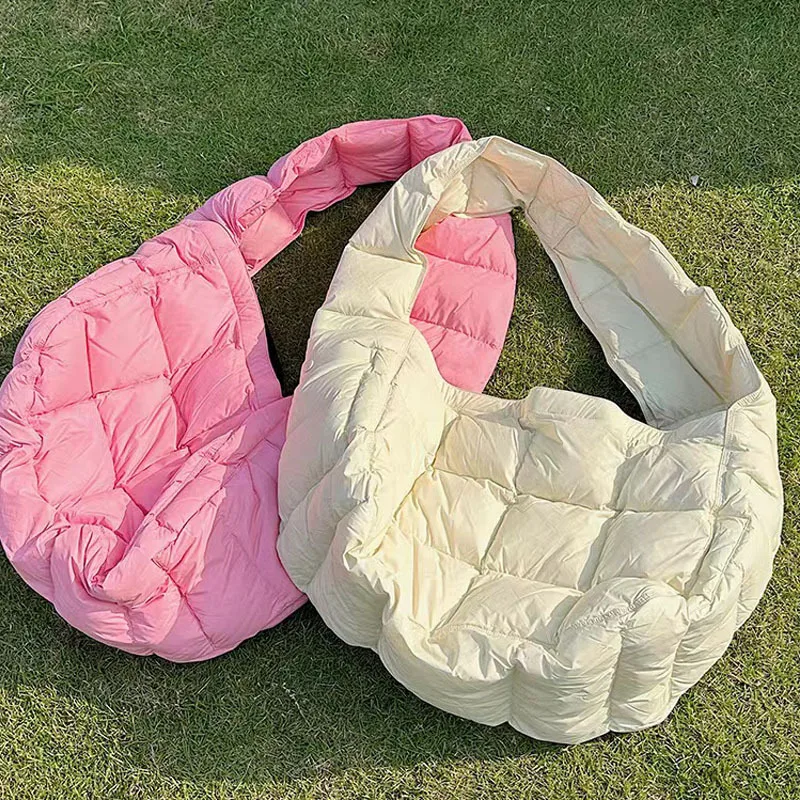 Pleated Cloud Bubble Satchel Bag French Drawstring Luxury Shoulder Bag INS Nylon Padded Handbag Women Quilted Down Crossbody Bag