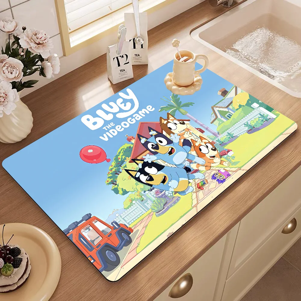 Cartoon B-Blueys Kitchen Draining Mat Non-slip Drain Dish Mats Coffee Pad Heat Resistant Placemat Dinnerware Dustproof Pads 2