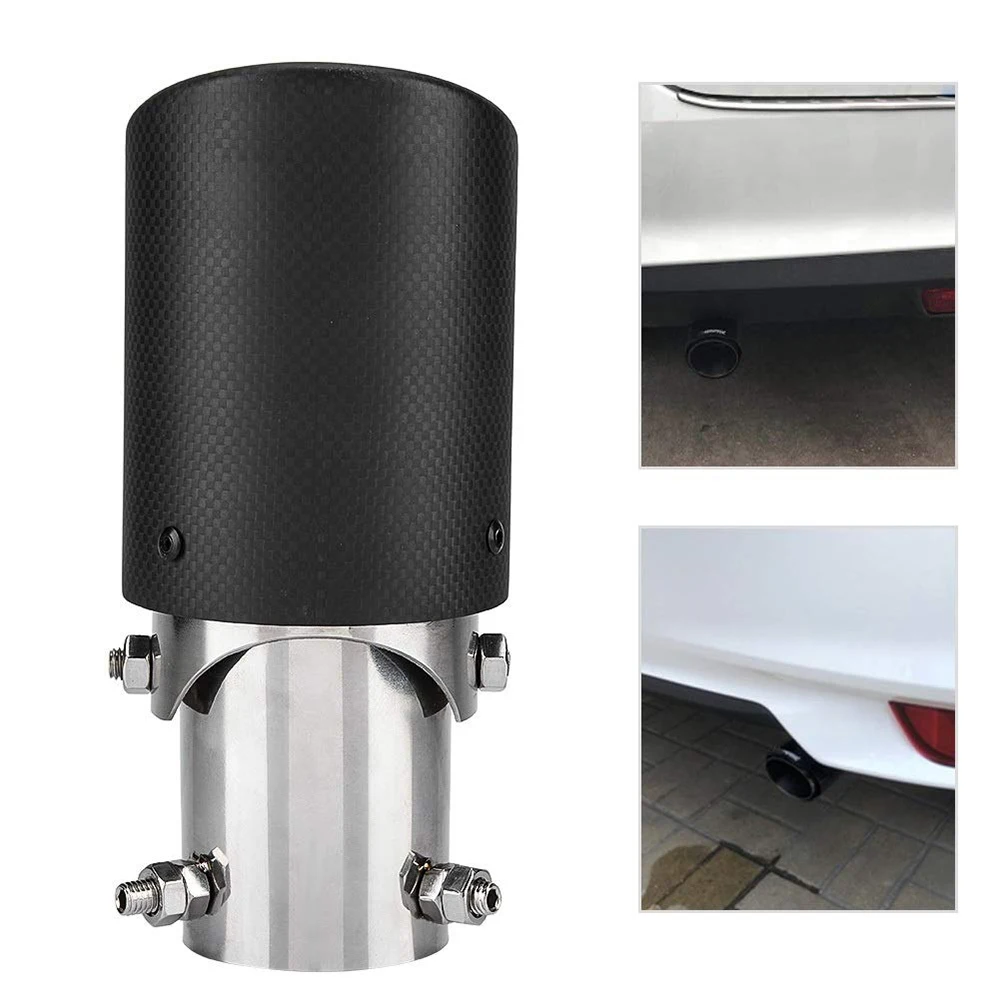 

63-89 mm Stainless Steel Carbon Fiber Tail Throat Straight Edge Single Exit Car Exhaust Pipe Muffler End Tip Tailpipe