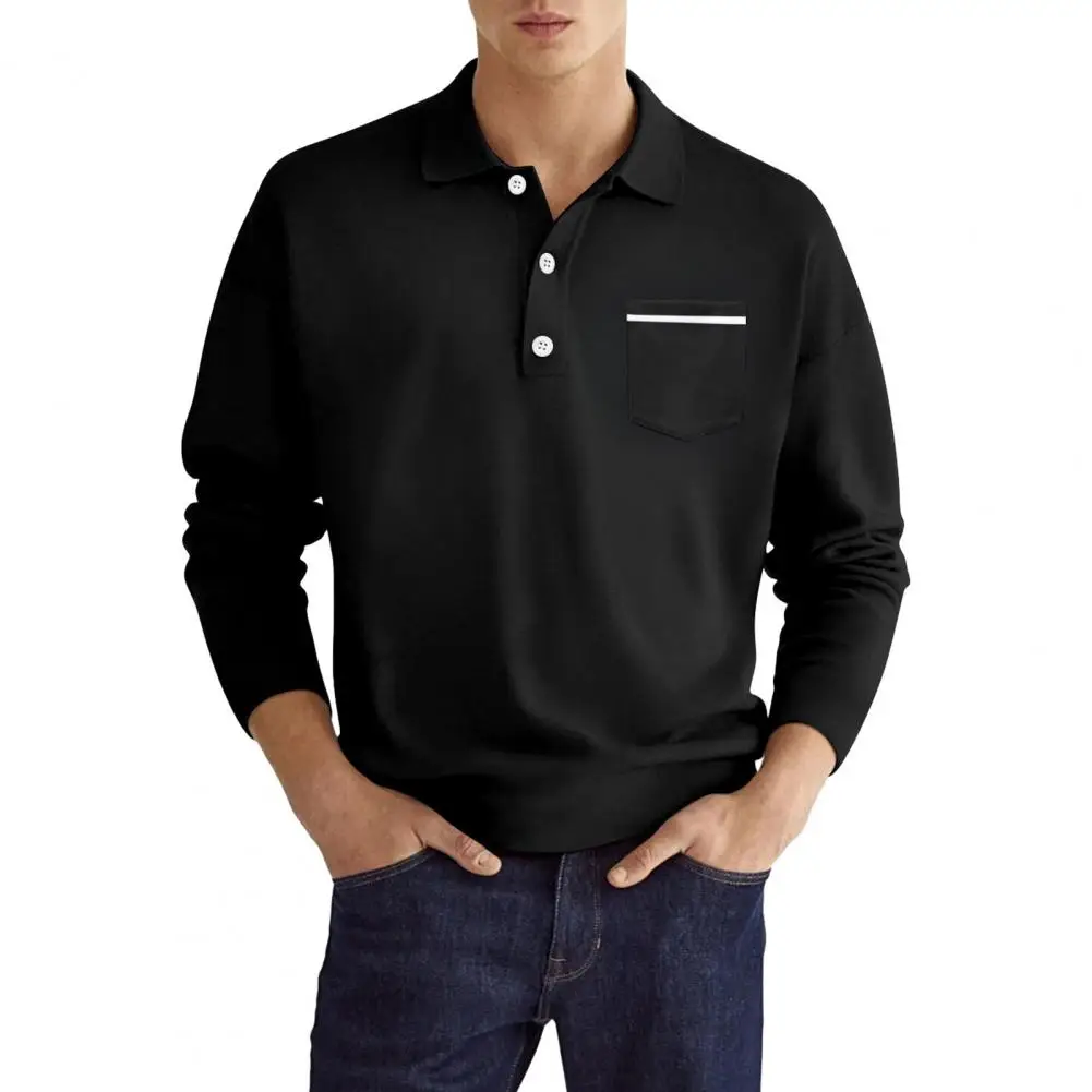 

Мужская Весенняя рубашка с отложным воротником, однотонная свободная деловая рубашка средней длины с длинными рукавами и накладным карманом