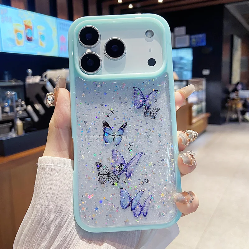 Glitter Butterfly Transparent Candy Color Epoxy Silicone Phone Case