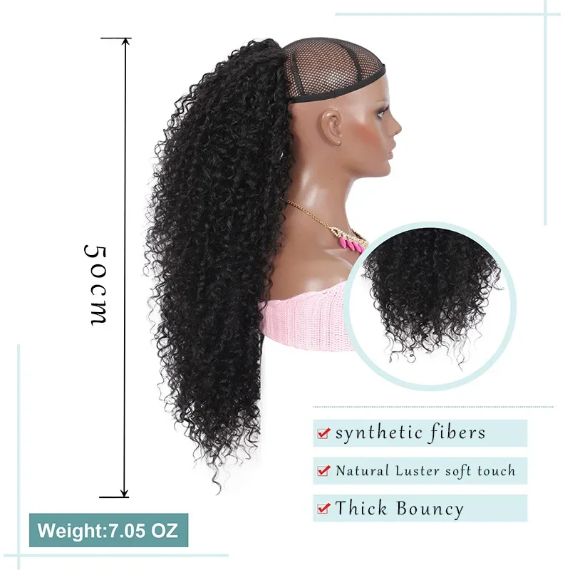 Drawstring Curly Ponytail Extension for African Women Afro Kinky Curly Hair Pieces Synthetic Heat Resistant