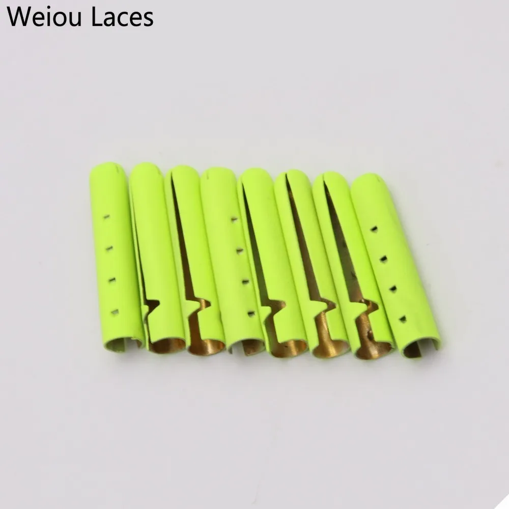 Weiou (100pcs/25sets) 4x23mm Painting Fluorescent Yellow Tips Fashion Matt Metal Aglets For Clothing Shoestring DIY Bullet Head