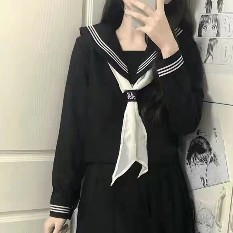 Japanese JK Uniform Black Three Book Sailor Uniform Female Student Korean Version College Style School Uniform Set Skirt optimise a2 student s book pack