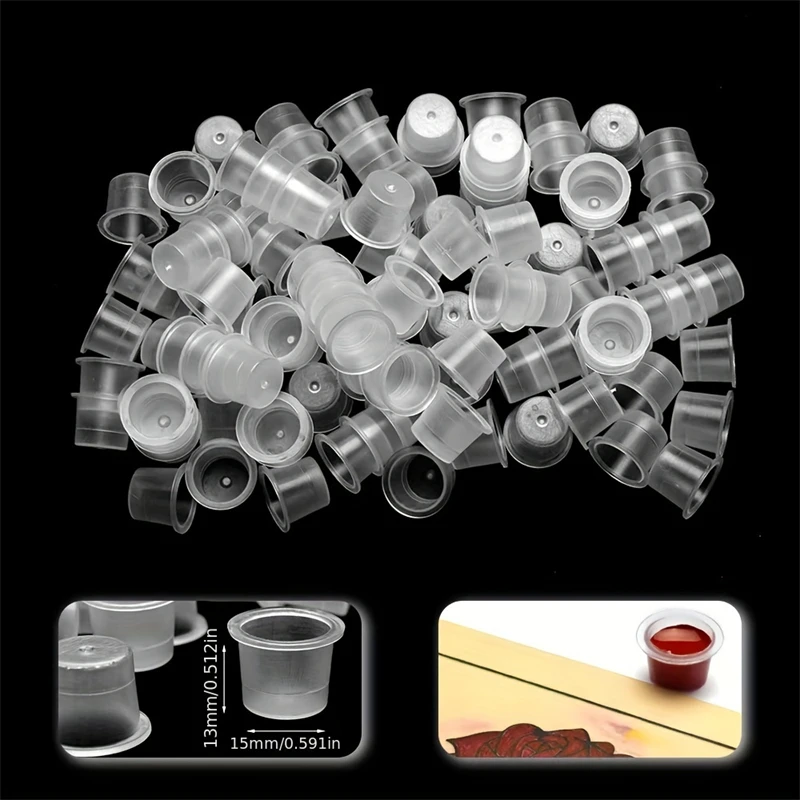 JC TATTOO 100pcs Disposable Tattoo Ink Caps S/M/L/XL Tattoo Ink Cups with Base Clear Plastic Pigment Permanent Makeup Container 6