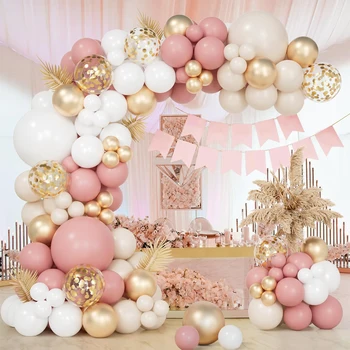 Pink White Gold Balloon Garland Kit 1