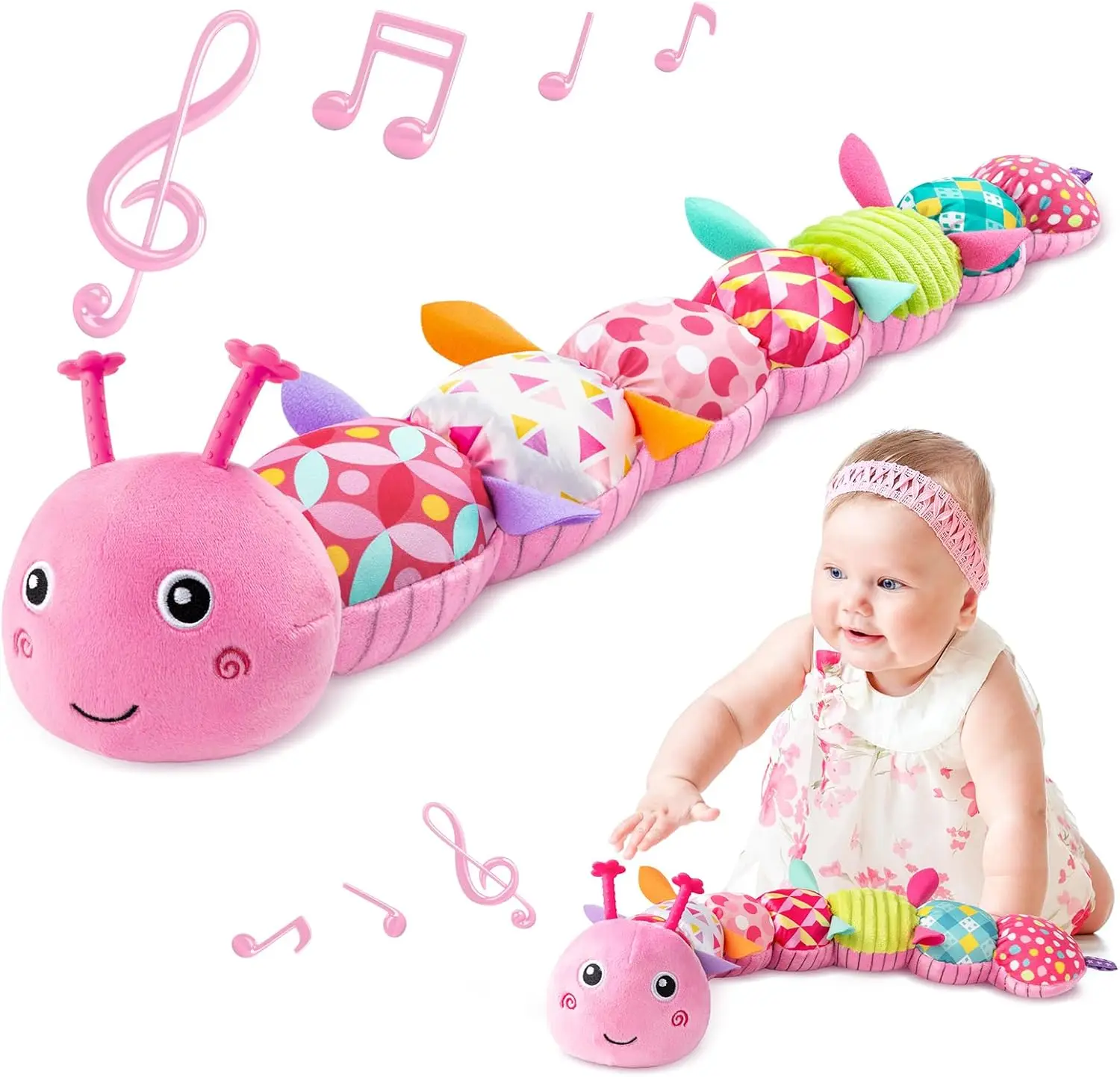 Baby Rattle Musical Caterpillar Soft Toy Colorful Worm Infant Plush Animals Educational Interactive Toy for Newborn Toddler Gift