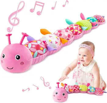 Baby Rattle Musical Caterpillar Soft Toy Colorful Worm Infant Plush Animals Educational Interactive Toy for Newborn Toddler Gift