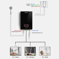 Chauffe-eau électrique instantané sans réservoir 220V 6000W pour salle de bain et cuisine, avec robinet de chauffage instantané et écran LCD 3