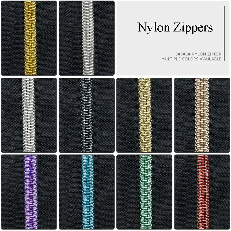 2/5/10M 3# 5# Nylon Zipper Tape Coil Zippers Roll for Bag Pocket Luggage Zip Repair Kit DIY Clothing Tailor Sewing Accessories