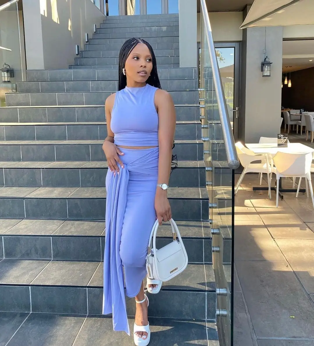 Stylish Women's Suit Crewneck Sleeveless Vest And Slim-Fit Long Dress Lace-Up Set Summer Ladies Solid Color Two-Piece Outfits