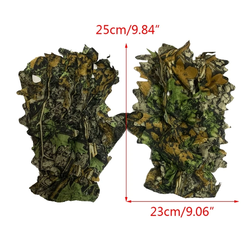 1 Pair 3D Camouflage Gloves Hunting Airsoft Real Tree Leaf Effect Camo