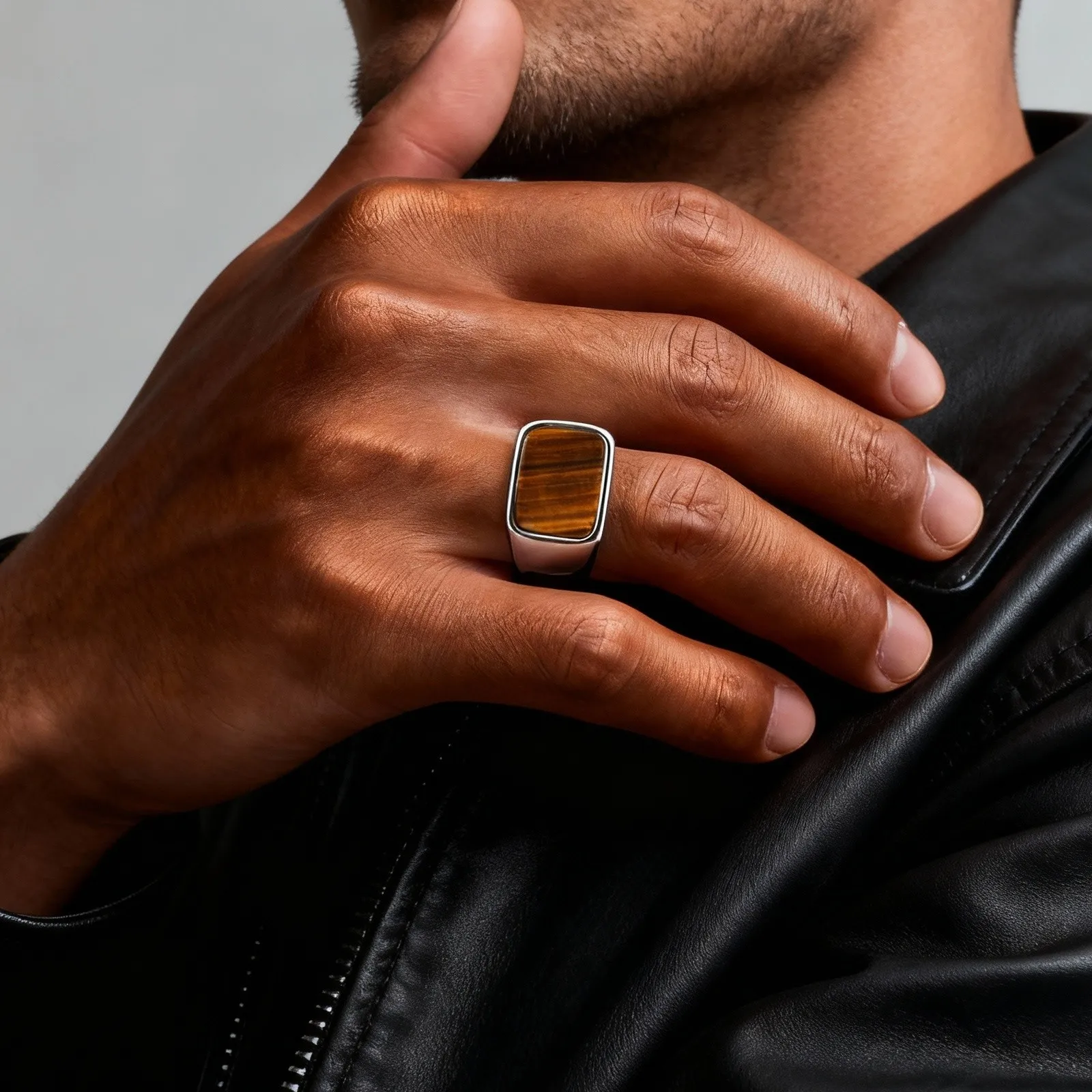 Men's Stainless Steel Square Stone Ring,Minimalist Waterproof Stamp Ring Finger Rings,Punk Jewelry Gift