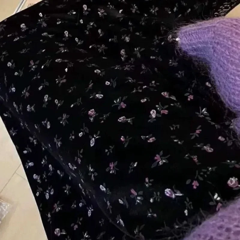 Maternity Velvet Mini Skirt Floral Print No Belly Support Autumn Winter Half-length Slimming Umbrella Style Versatile Korean Ver