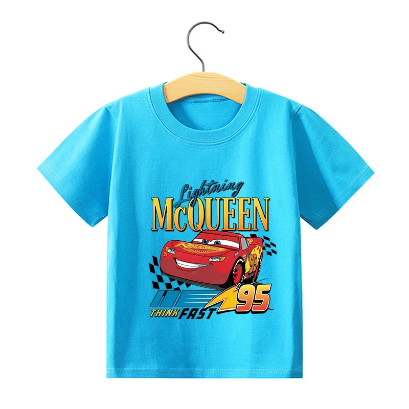 Lightnings Mcqueen T-shirt Cartoon Disney Cars Short Sleeve Tops Boys Basic Tee Children Clothing Cool Printed Tshirt Kids Tees 5