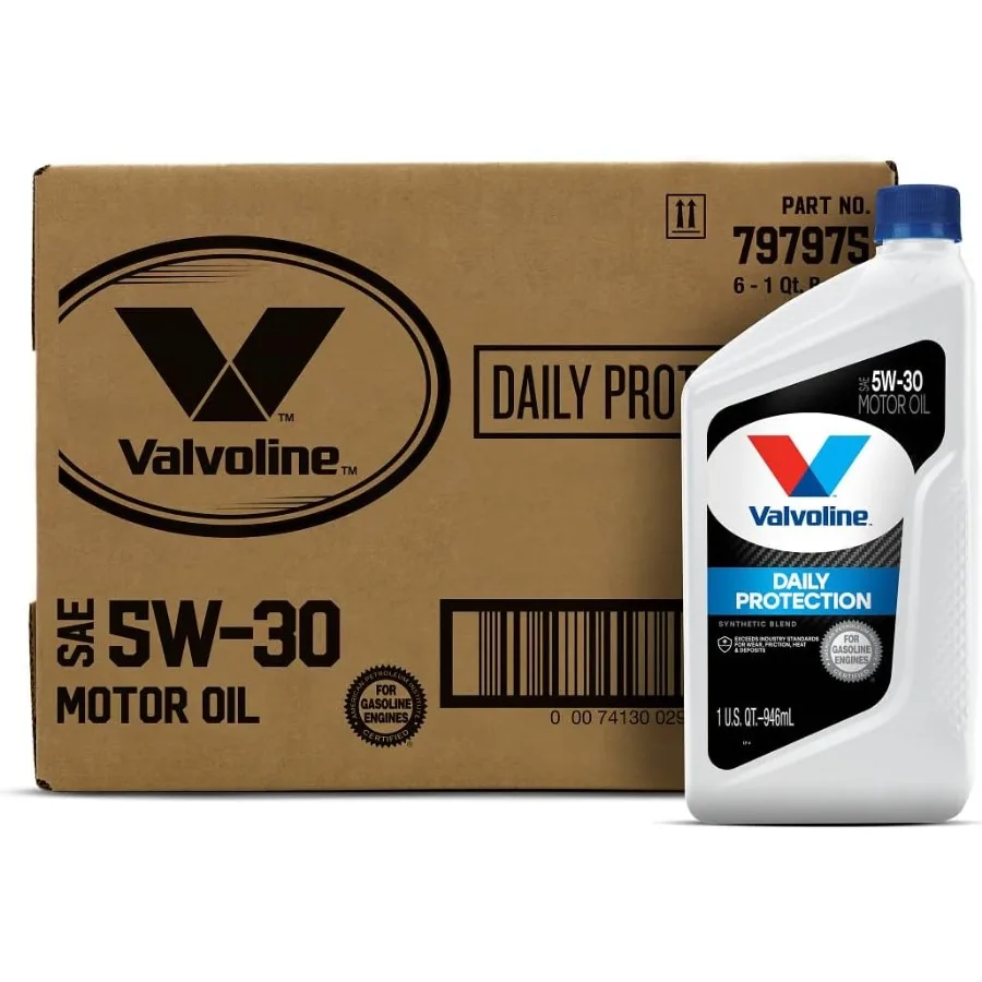 Valvoline Daily Protection SAE 5W-30 Synthetic Blend Motor Oil 1 QT Case of 6 Packaging May Vary Ideal for Daily Driving and Ex
