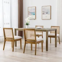 Farmhouse Rattan Dining Chairs Set of 6 Natural Wood Dining Room Chairs Rectangle Cane Country Kitchen Chairs Upholstered Wood D 2