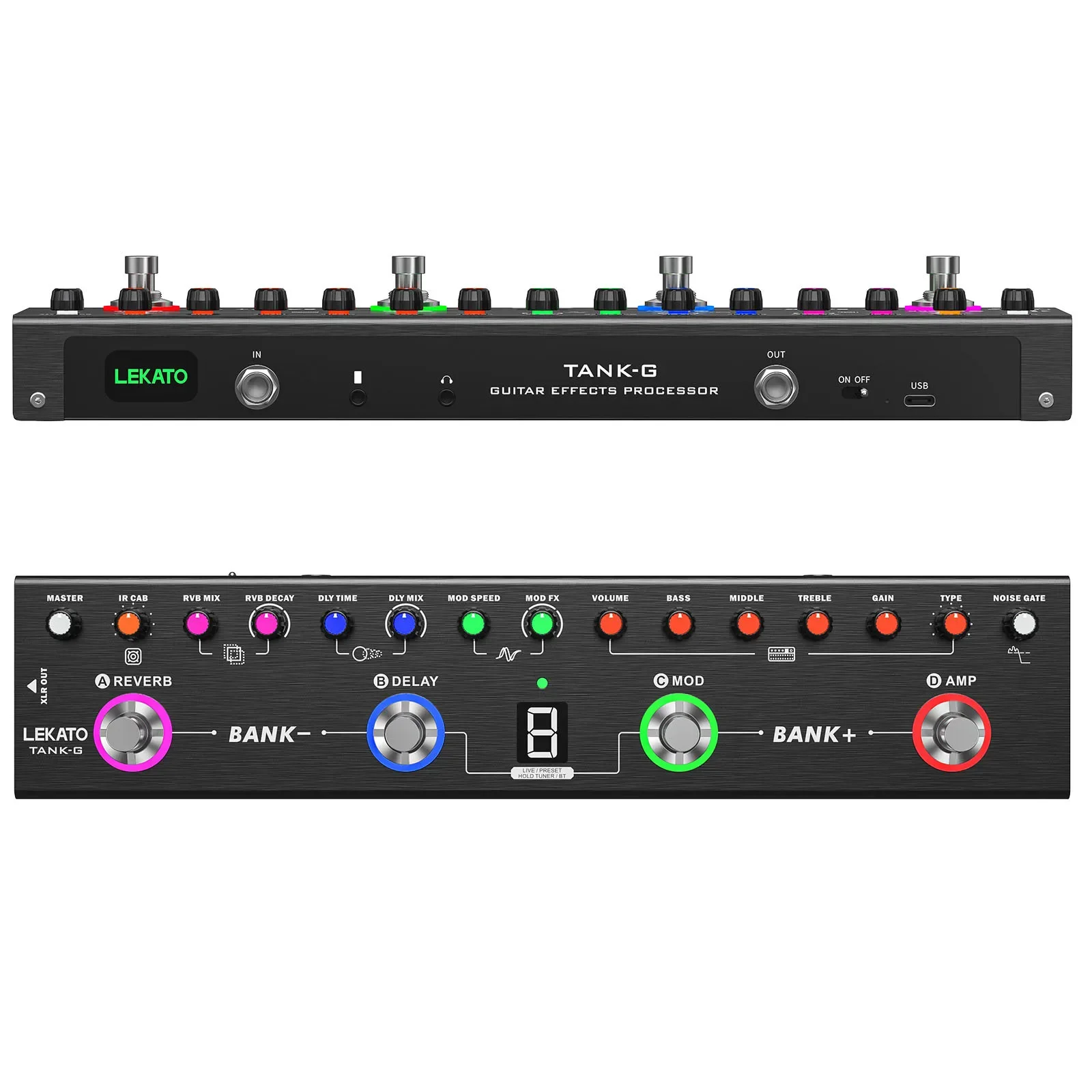LEKATO Multi Effects Guitar Pedal with 36 Presets Editable 4 Modules Amp Chorus Delay Reverb IR CAB Tuner BT Music Recording