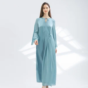 Женское атласное платье Love, Двухслойное шелковое платье из Жоржетта с V-образным вырезом и длинными рукавами, голубое платье на шнуровке, 2022